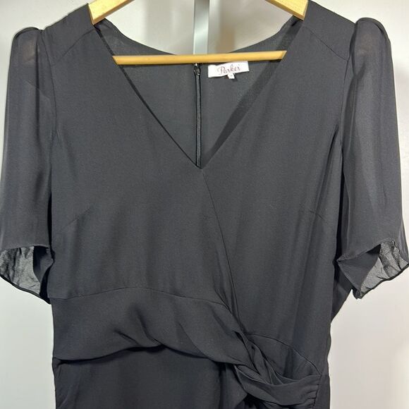 PARKER Women's Krislyn Ruffled Silk Mini A-Line Dress Black Size 10 - Picture 4 of 13